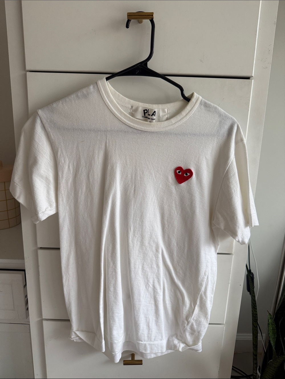 Comme des Garcons White Short-Sleeve Tee with Red Heart Patch